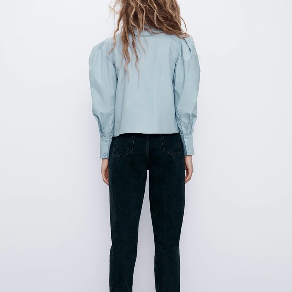 SOLD!!!Zara Ruffled High Collar Puff Sleeves Blue - Picture 7 of 9